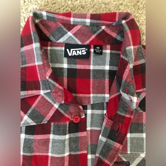 Vans flannel button down shirt with one Vans logo button Size Medium - Picture 2 of 11